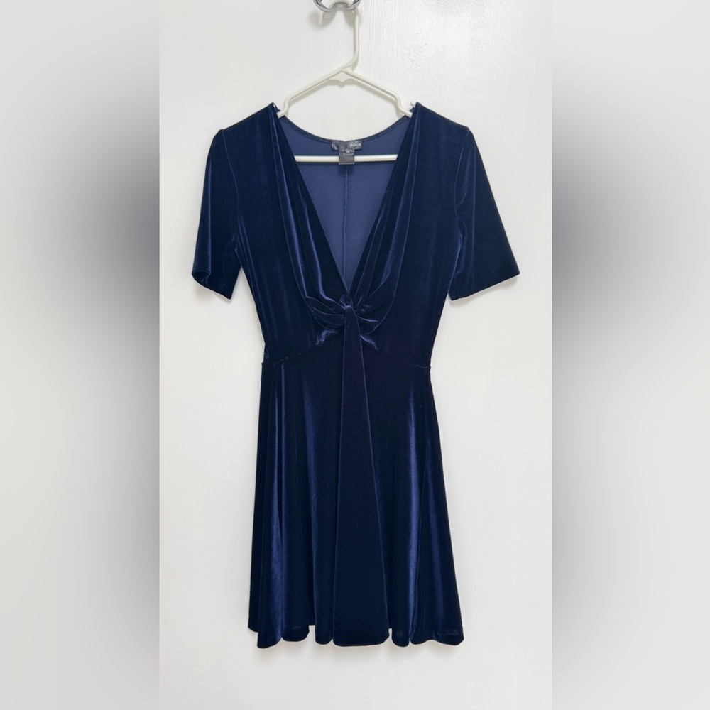 Pre-owned Aqua Navy Velvet Mini Dress